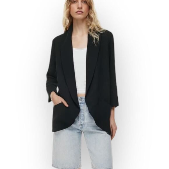 Wilfred North Blazer Women's 8 Black 3/4 Sleeves Open Front Crepe Shawl Collar